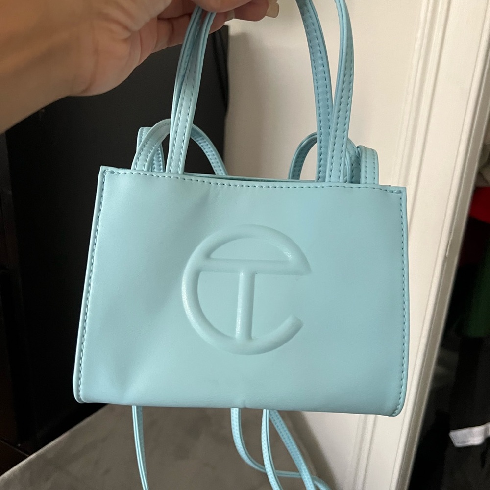 Telfar Mini Leather Tote in Light Blue